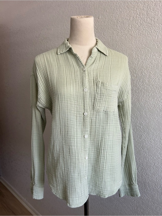 Lou & Grey Tops - Lou & Grey Mint Gauze Textured Cotton Fabric Long Sleeve Button Up Blouse Top
